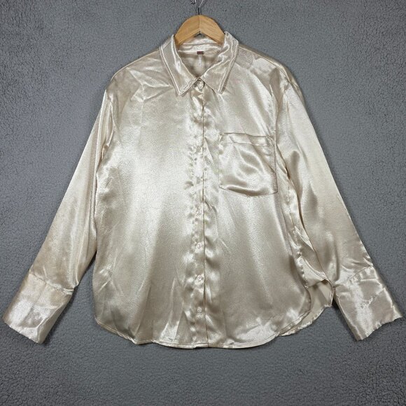 Free People Shirt Womens Size Medium Shooting For The Moon Button Down Satin - Picture 3 of 15